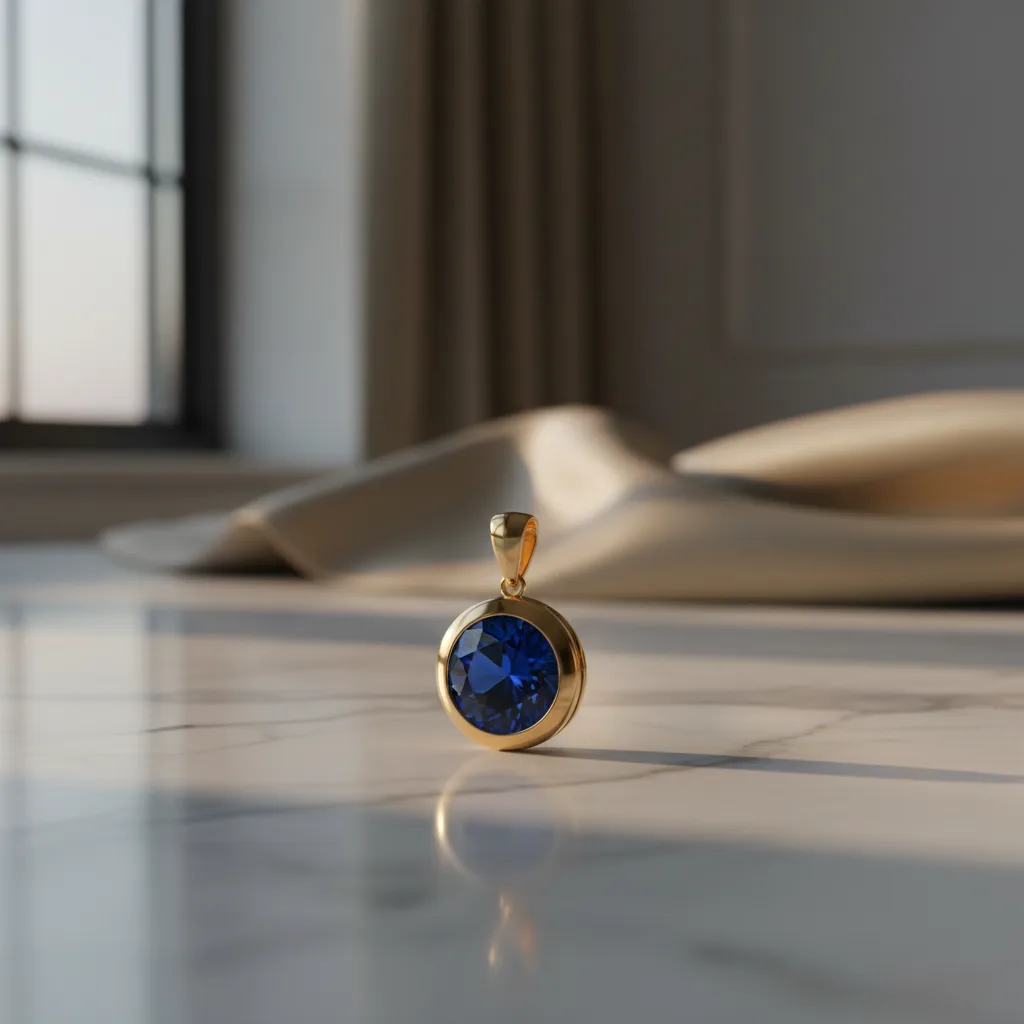 Pendentif saphir jaune serti clos en gros plan