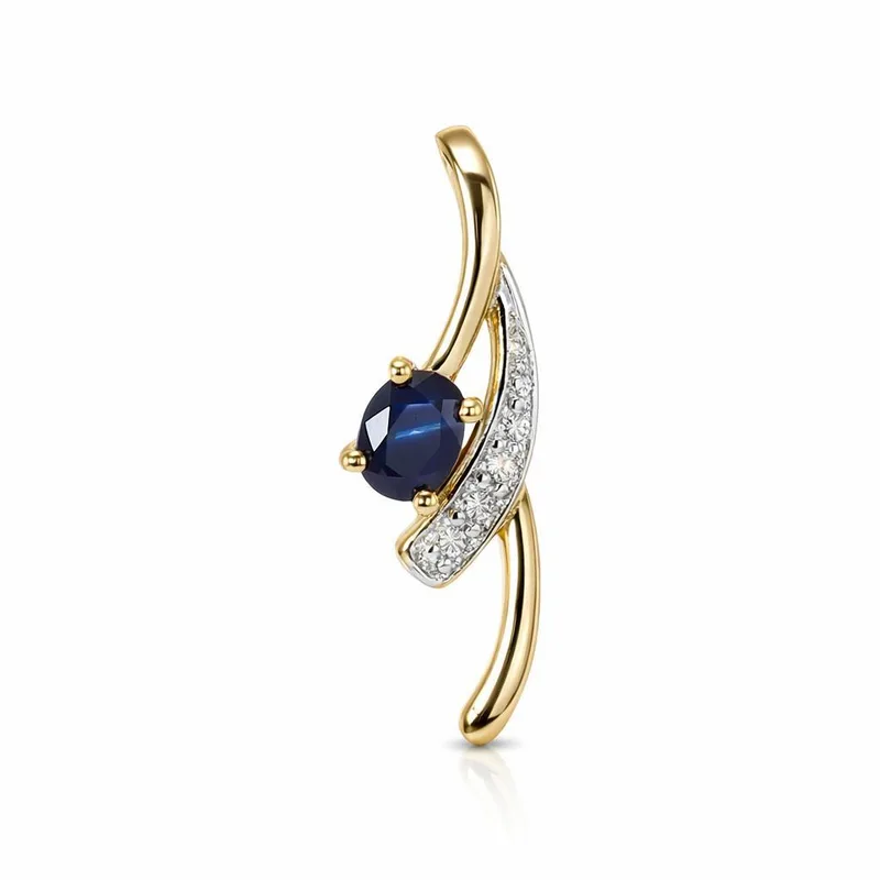 Pendentif Saphir Bleu Ovale 4x3mm et Diamant en Or Jaune 750 pour femme - Bijoux Trabbia Vuillermoz